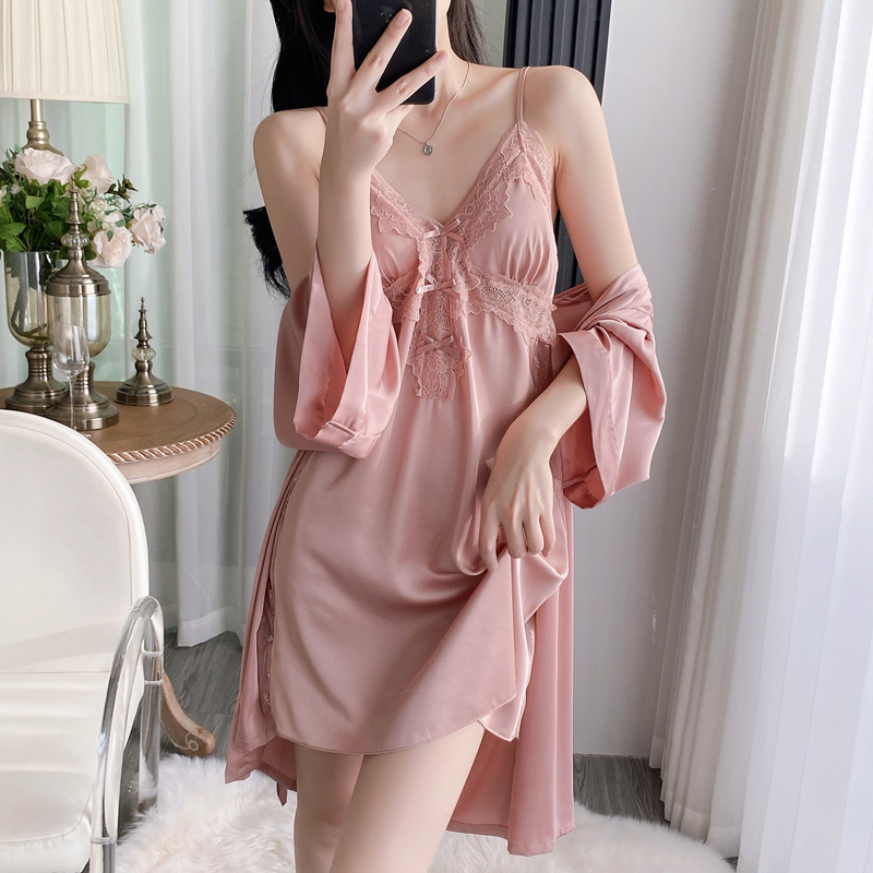 2PCS V-Neck Bathrobe Suit Wome - Robe Silk Women recension och pris