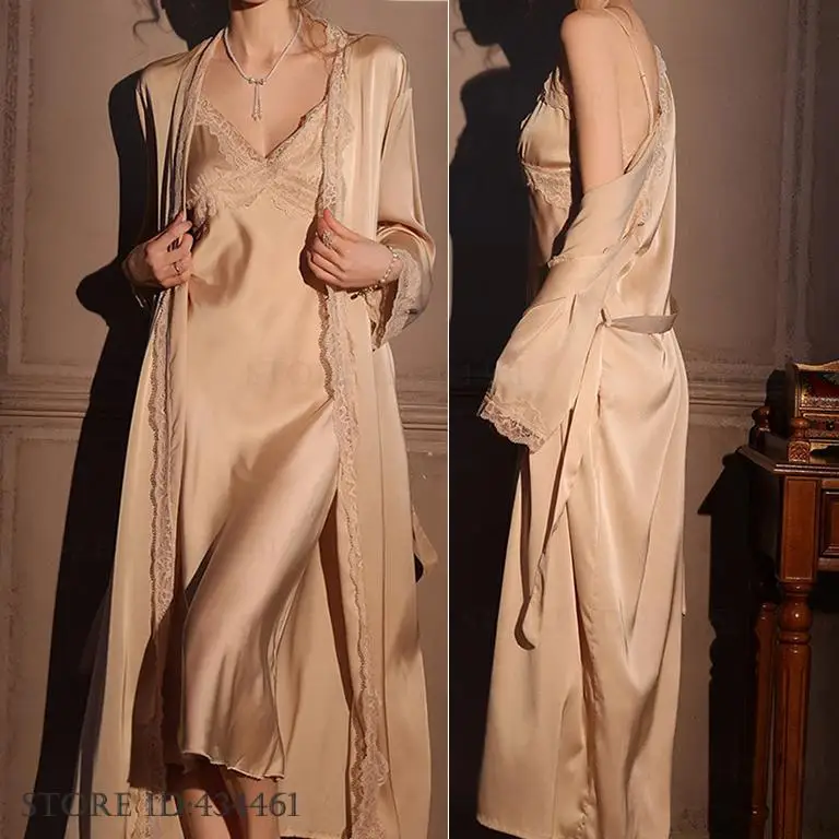 Female Long Robe 2PCS Set Eleg - Robe Silk Women recension och pris