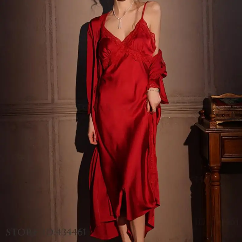 Female Long Robe 2PCS Set Eleg - Robe Silk Women recension och pris